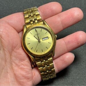 Mens PULSAR by SEIKO SS Gold tone Quartz V733-X061 DayDate Jubilee Bracelet